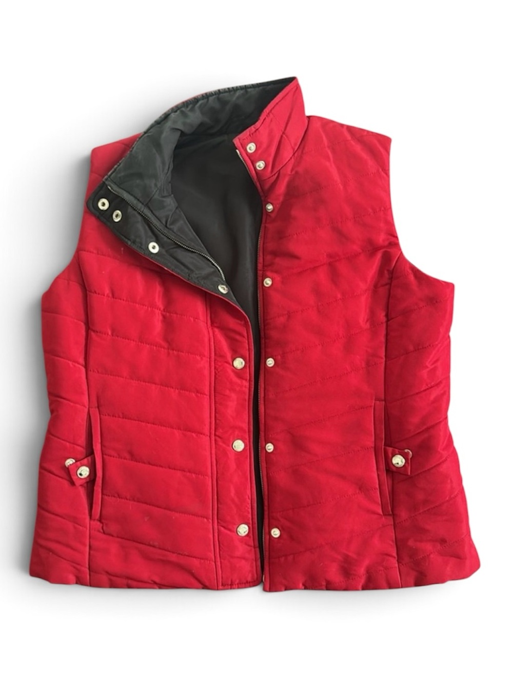 SIGNATURE JONES NY REVERSIBLE VEST ZIPPER SNAPS PUFFER ZIP POCKETS RED BLACK MED
